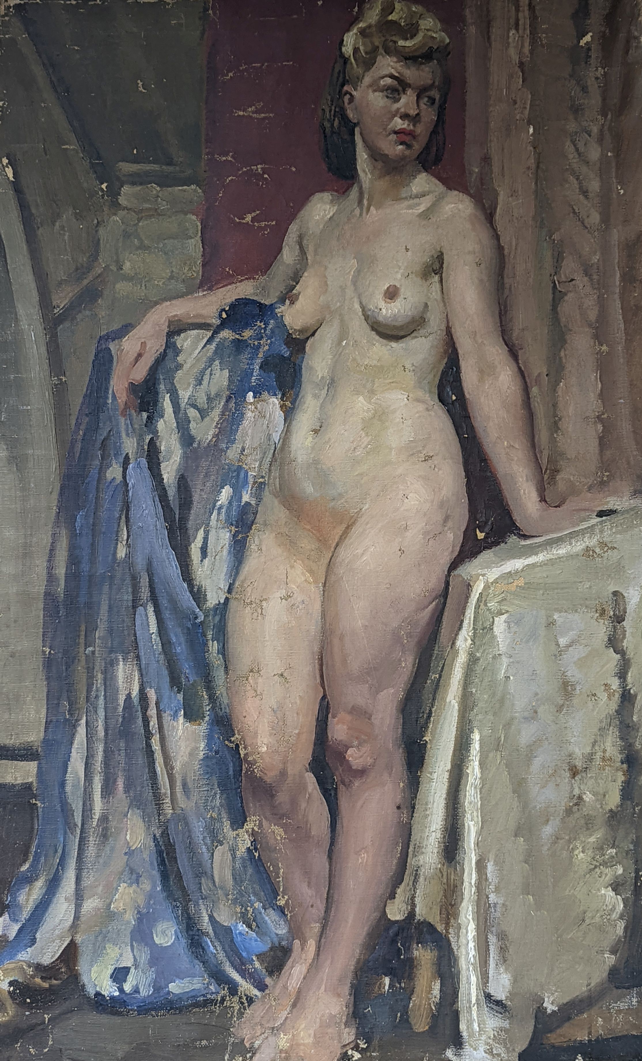 David Buchanon (20th C.), oil on canvas, Standing female nude, 73 x 46cm, unframed